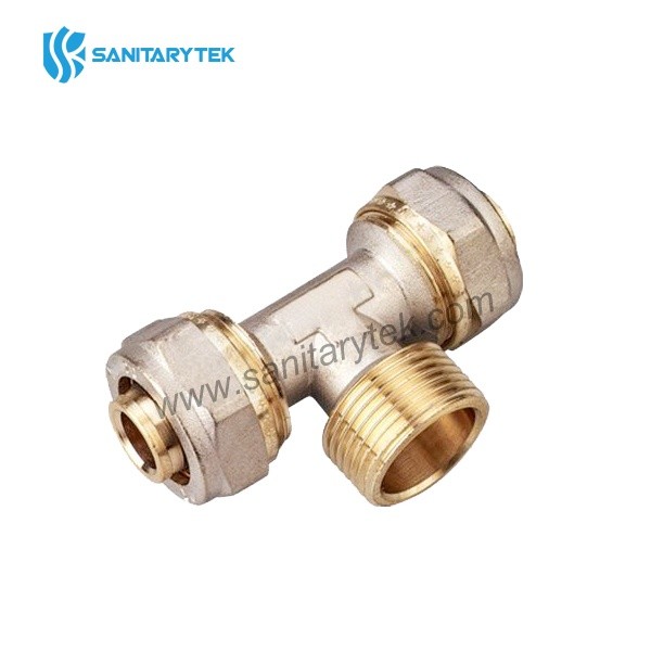 Male tee fitting for multilayer pipe