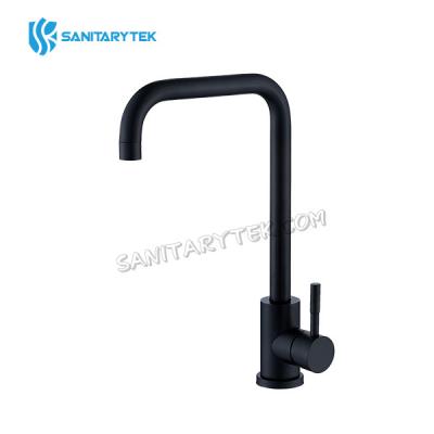 Matte black stainless steel single lever sink mixer, rotating spout