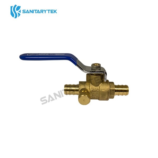 Pex ball valve with drain, steel flat handle