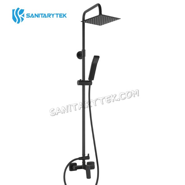 Rainfall shower system with mixer, black matt