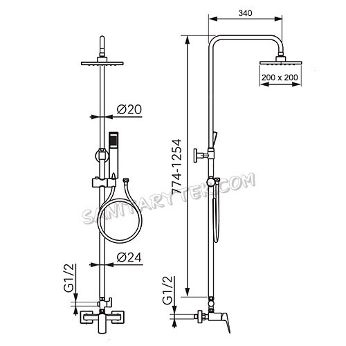 Rainfall shower system with mixer, black matt