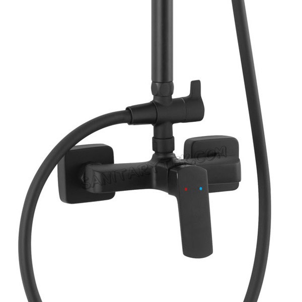 Rainfall shower system with mixer, black matt