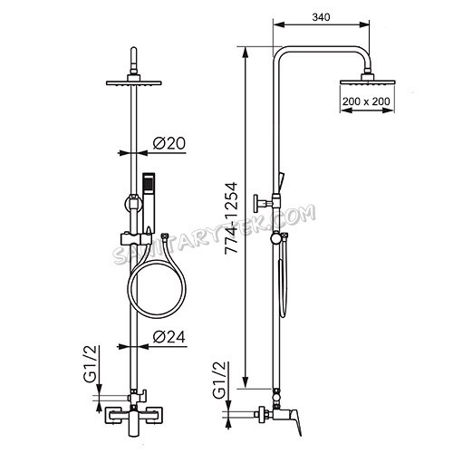 Rainfall shower system with mixer, chrome