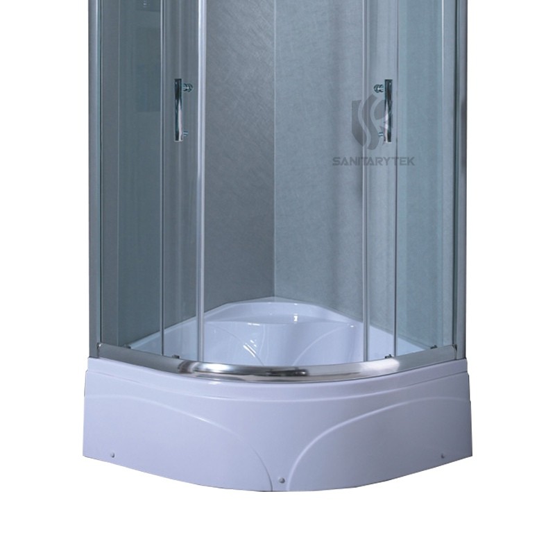 Semicircular shower enclosure with tray