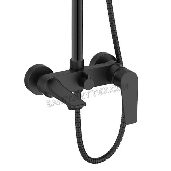 Shower column with bath mixer, black