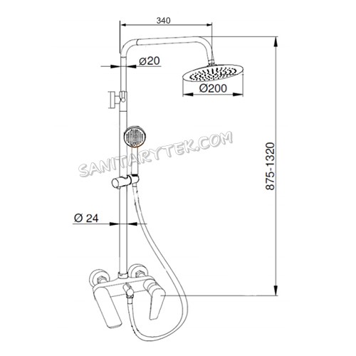 Shower column with bath mixer, chrome