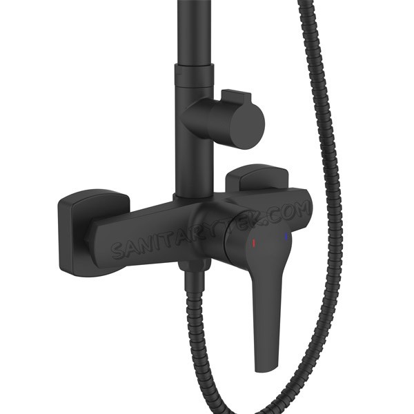 Shower column with shower mixer, black