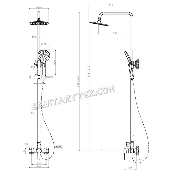 Shower column with shower mixer, black