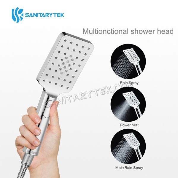 Square 3 functions chrome rainfall handheld shower
