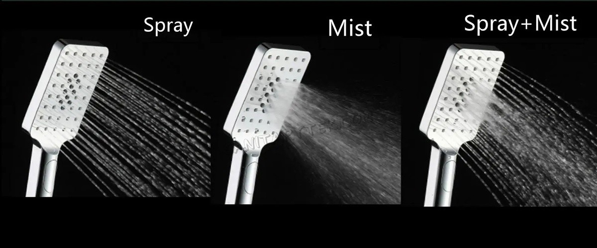 Square 3 functions chrome rainfall handheld shower