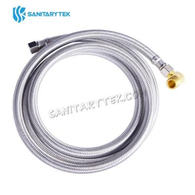Stainless steel braided flexible dishwasher connector with brass elbow