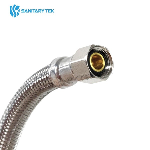 Stainless steel braided flexible dishwasher connector with brass elbow