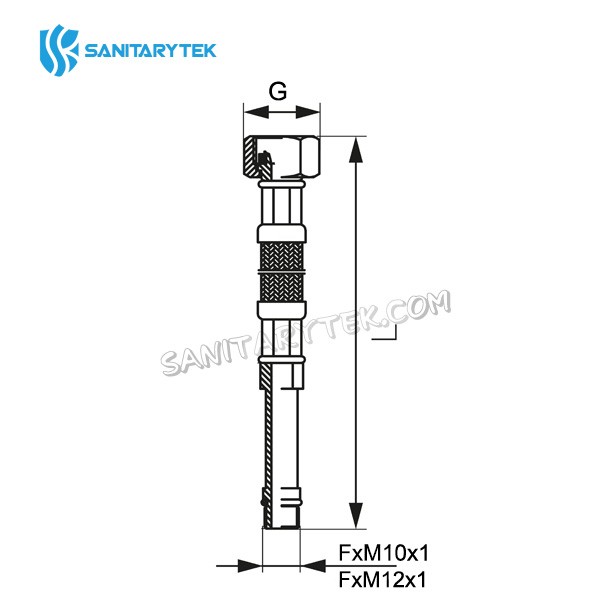 Stainless steel braided hose with long nipple, FxM10x1, FxM12x1