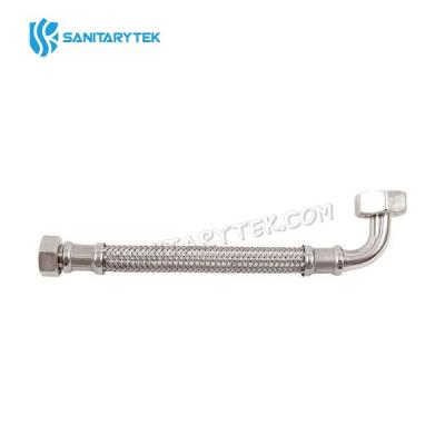 Stainless steel connecting hose, FxF, with elbow
