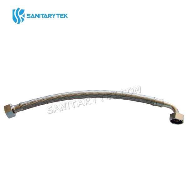 Stainless steel connecting hose, FxF, with elbow