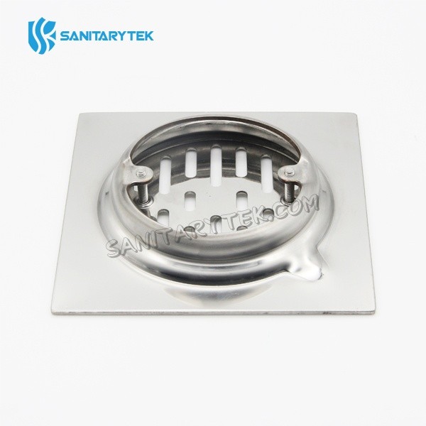 Stainless steel floor drain with screwed grate 15x15cm
