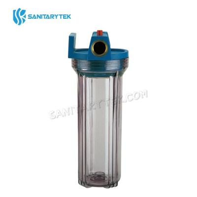 Transparent water filter housing with pressure release valve