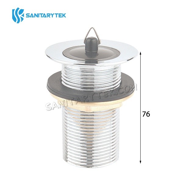 Unslotted basin waste with rubber plug, chrome brass - Image 2