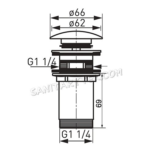 Wash-basin CLICK/CLACK waste G5/4 with overflow, big plug, black