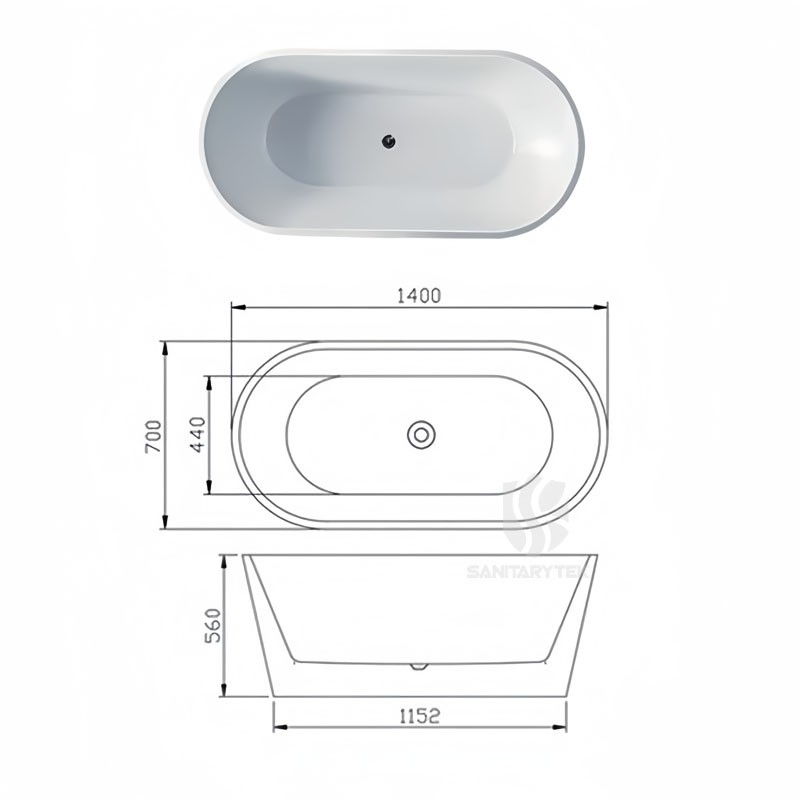 Acrylic Oval Freestanding Soaking Bathtub
