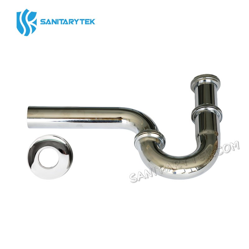 Adjustable P-trap for wash basins, chrome plated brass, with wall outlet