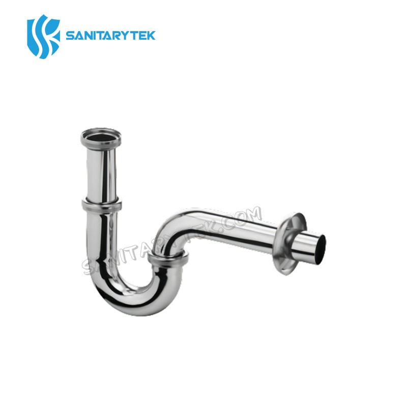 Adjustable P-trap for wash basins, chrome plated brass, with wall outlet