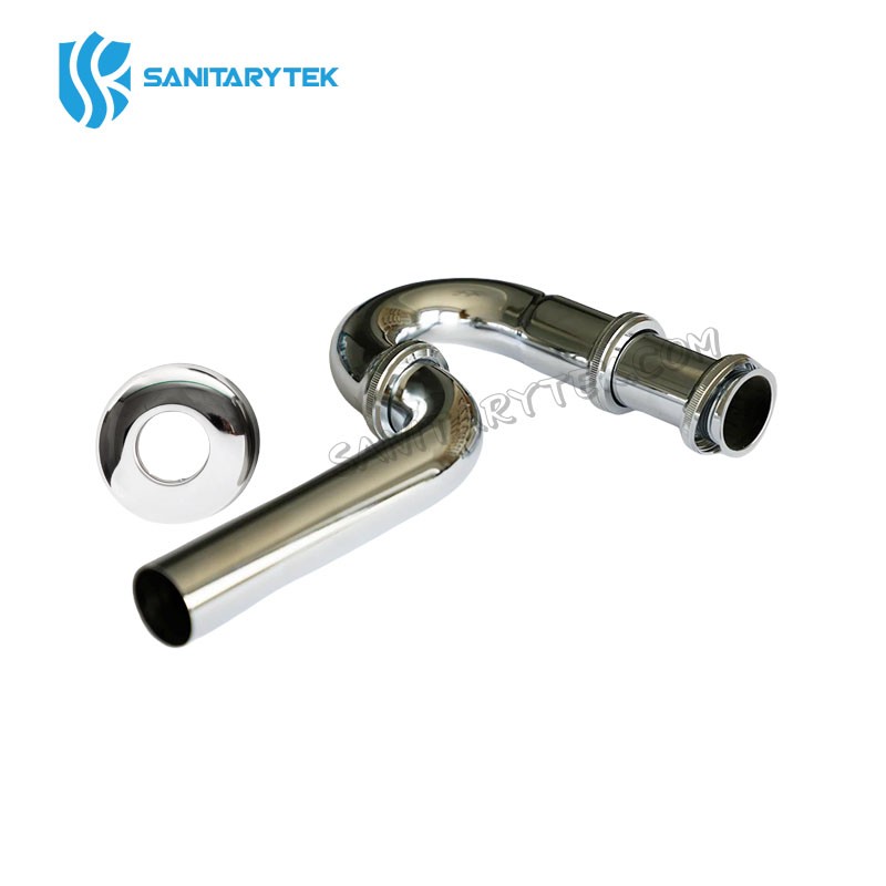 Adjustable P-trap for wash basins, chrome plated brass, with wall outlet