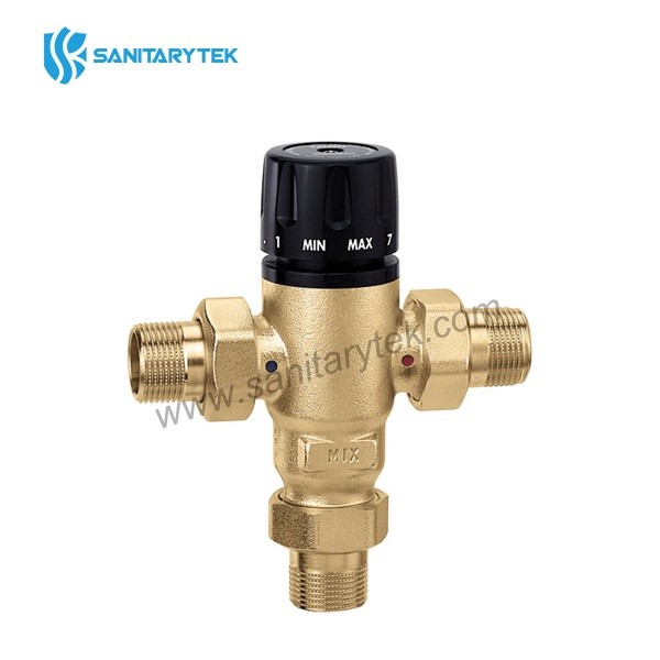 Adjustable thermostatic mixing valve with male pipe union