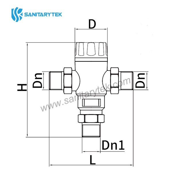 Adjustable thermostatic mixing valve with male pipe union