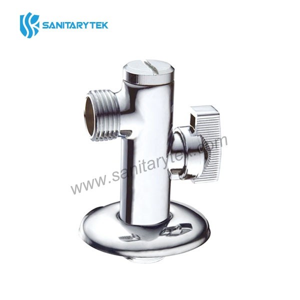 Angle ball valve with filter and flange, chrome-plated