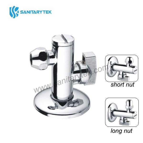 Angle ball valve with filter and flange, chrome-plated