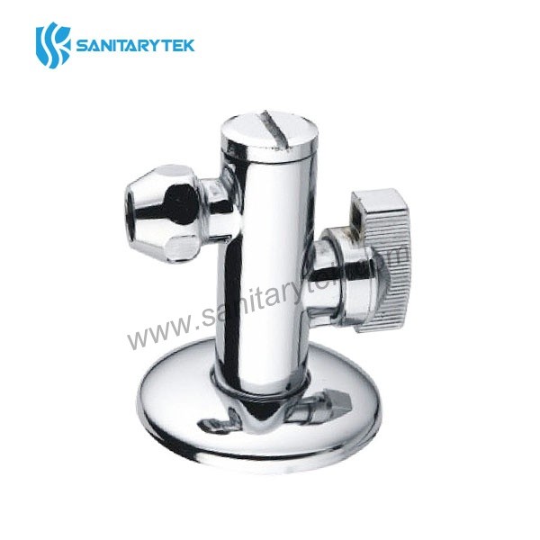 Angle ball valve with filter and flange, chrome-plated