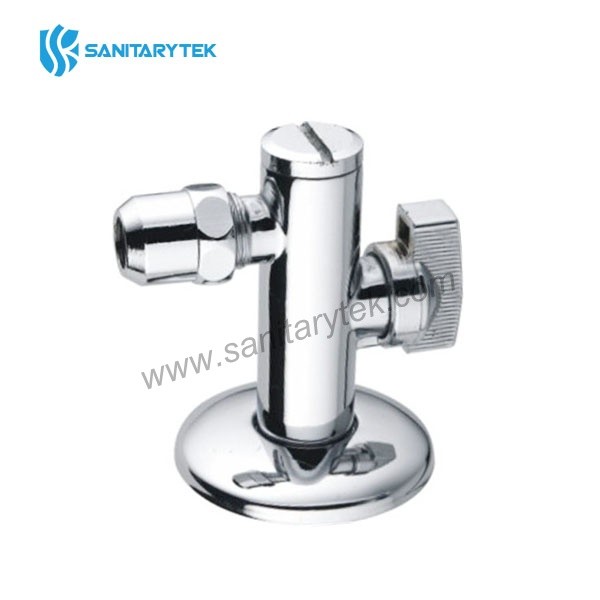 Angle ball valve with filter and flange, chrome-plated