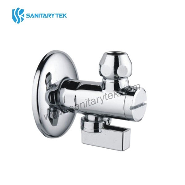 Angle ball valve with filter and rosette, brass c.p.