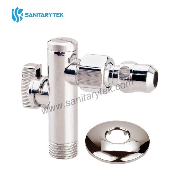 Angle ball valve with filter, balljoint connection, chrome-plated