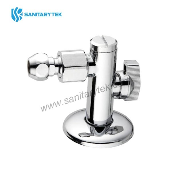 Angle ball valve with filter, balljoint connection, chrome-plated