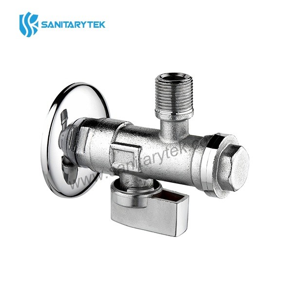 Angle ball valve with filter, sandblasted, chrome-plated