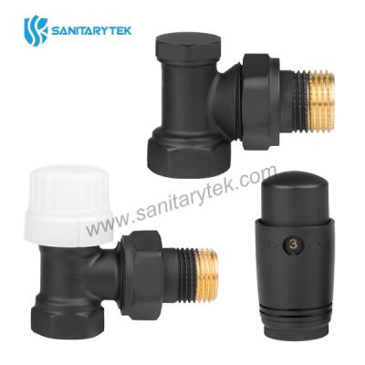 Angle balck thermostatic set - thermostatic valve, lockshield valve, head