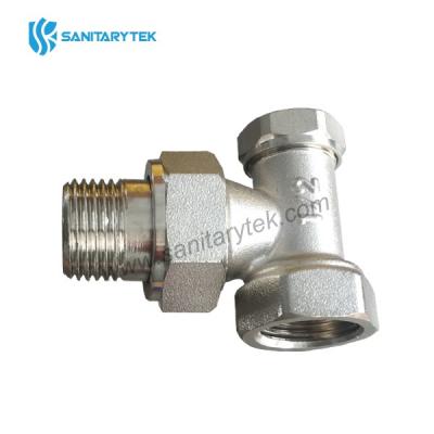 Angle lockshield valve with iron pipe connection