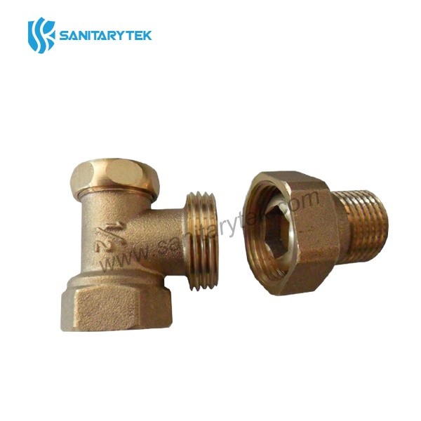 Angle radiator lockshield valve, yellow brass - Image 2