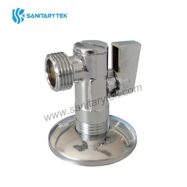 Angle ball valve, with filter and rosette, chrome-plated brass
