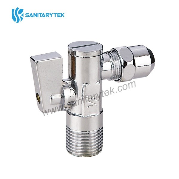 Angle ball valve, with filter and rosette, chrome-plated brass