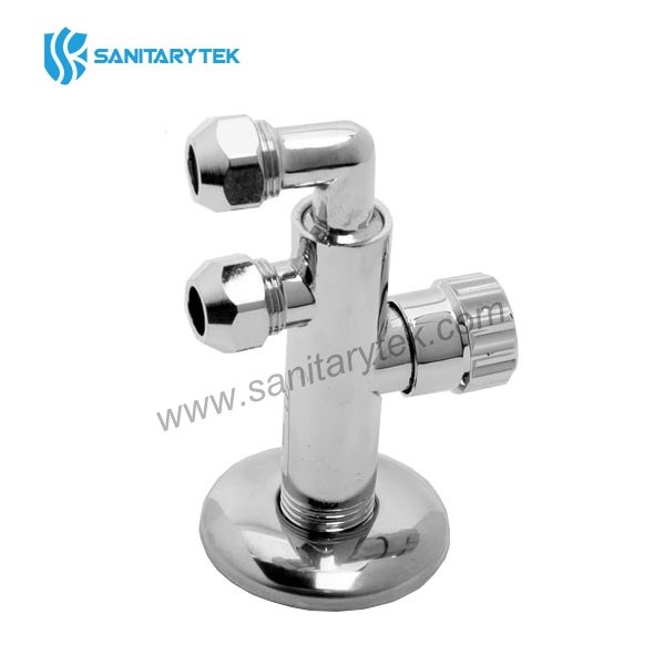Angle valve with two outlets,chrome plated
