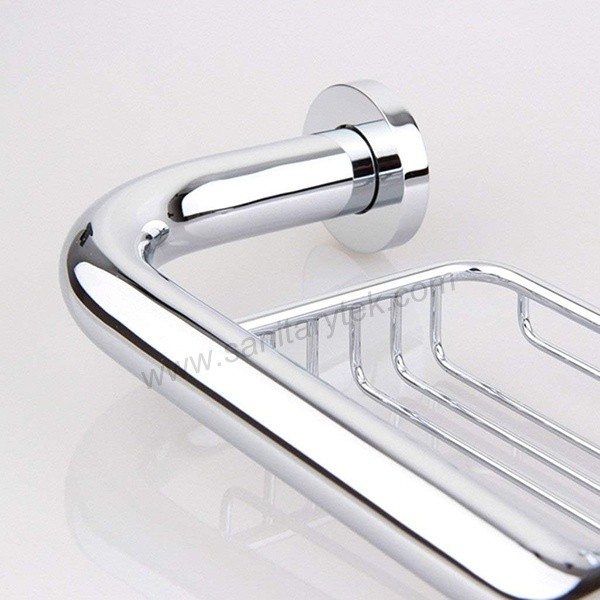 Angled grab bar with soap basket stainless steel