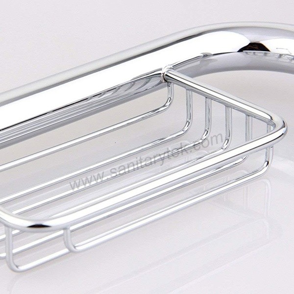 Angled grab bar with soap basket stainless steel