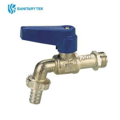 Ball bibcock with hose connection, blue lever handle