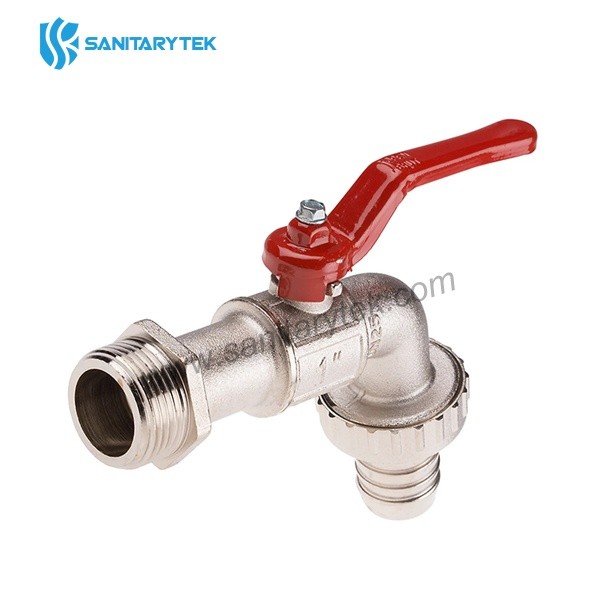 Ball bibcock with hose union, red steel handle