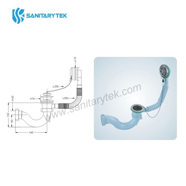 Bath combination waste with overflow and trap