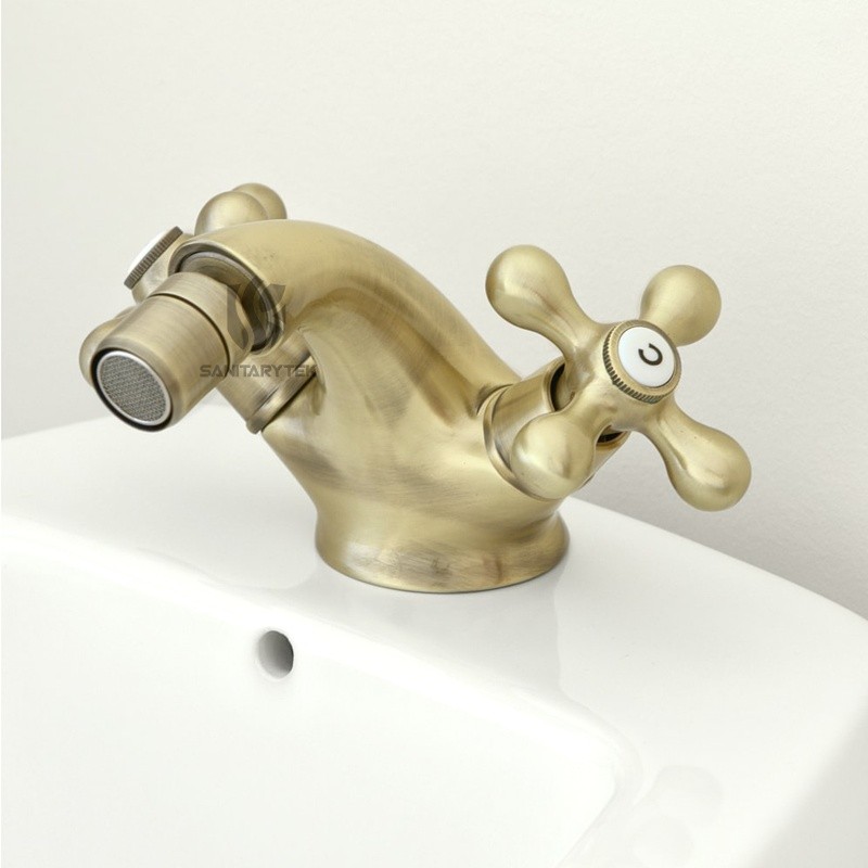 Bidet faucet old bronze with cross heads handle
