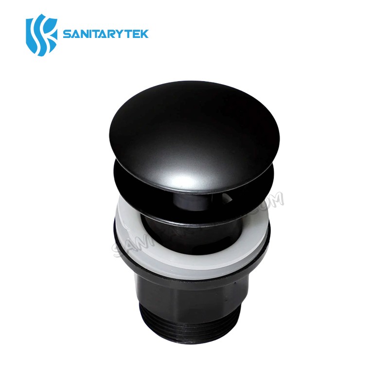 Black matt plastic basin pop-up drain Click Clack